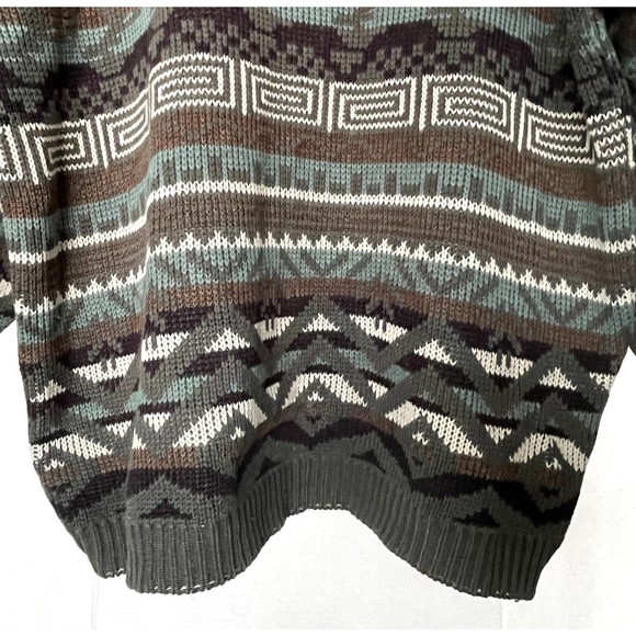 Vintage Tip Top Tailors Brown Teal Long Sleeve Aztec Fair Isle Men's Sweater M - Picture 4 of 10